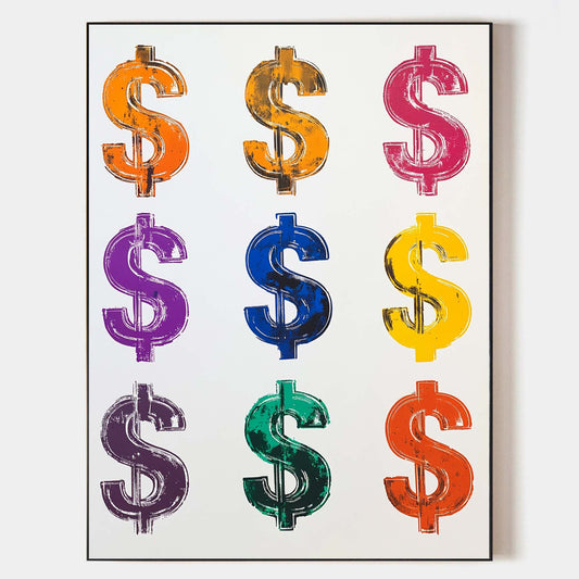 Colorful Dollar Sign Abstract Oil Painting for Modern Home Decor