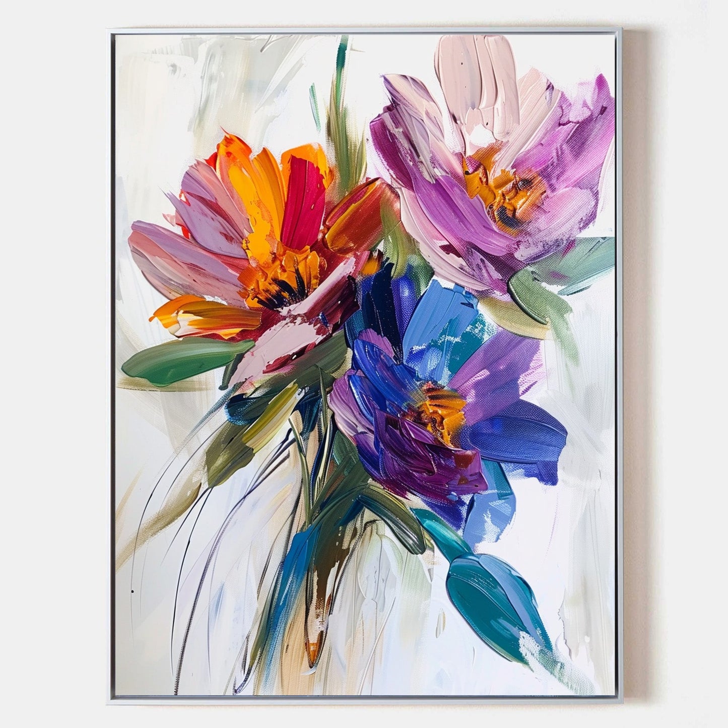 Vibrant Floral Abstract Oil Painting for Colorful Home Décor