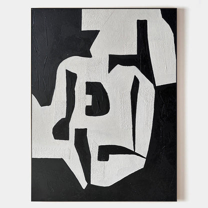Contemporary Black and White Abstract Oil Painting for Modern Home Decor