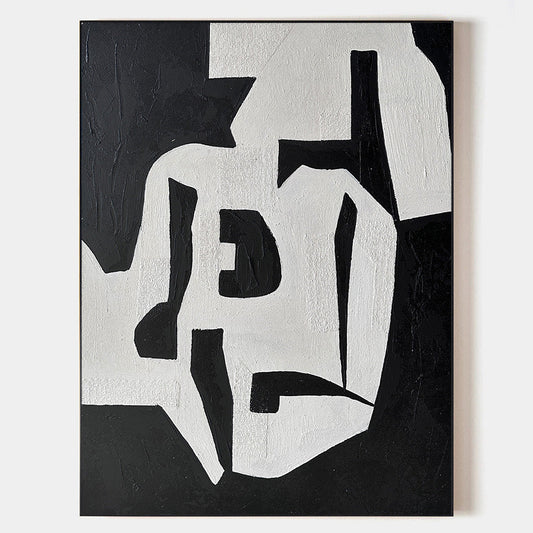 Contemporary Black and White Abstract Oil Painting for Modern Home Decor