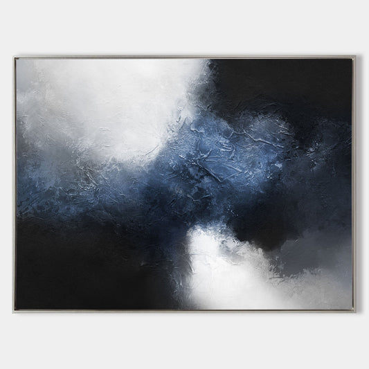 Stunning Dark Blue Black Abstract Oil Painting for Modern Home Decor