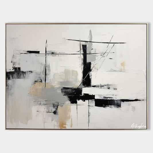 Contemporary Black and White Abstract Oil Painting for Modern Home Decor
