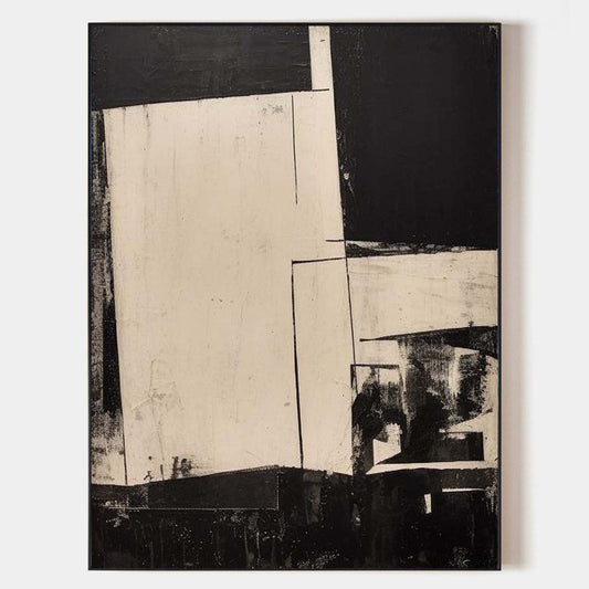 Contemporary Black and White Abstract Oil Painting for Modern Home Decor