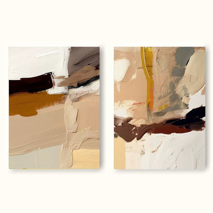 Elegant Minimalist Abstract Oil Painting in Warm Earth Tones for Modern Home Decor