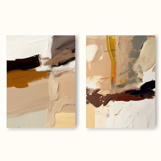 Elegant Minimalist Abstract Oil Painting in Warm Earth Tones for Modern Home Decor