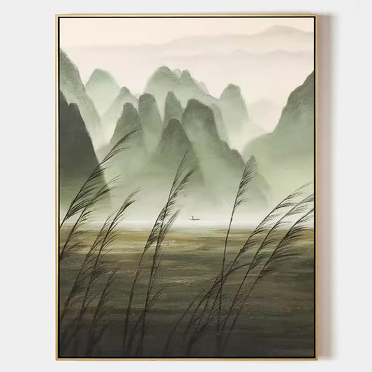 Serene Mountain Landscape Oil Painting for Tranquil Home Decor