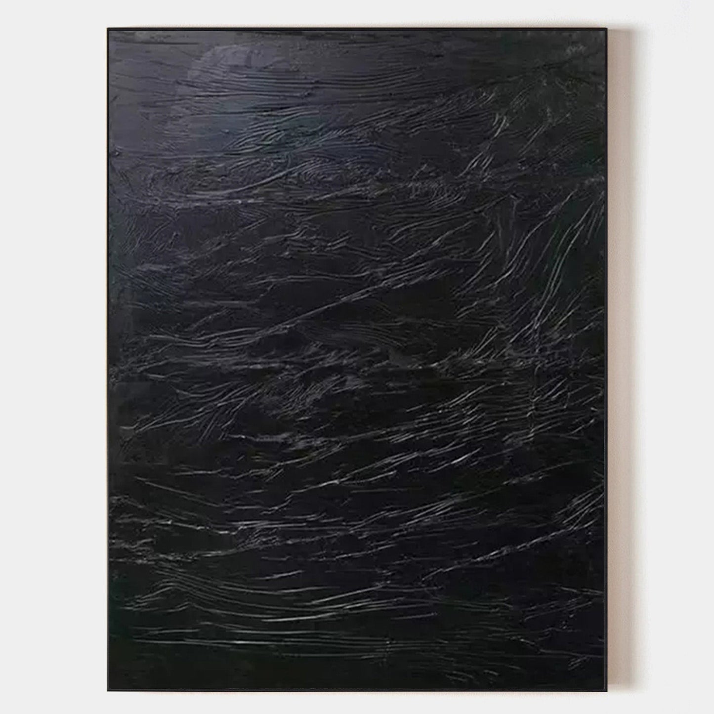 Abstract Black Textured Oil Painting for Modern Home Decor