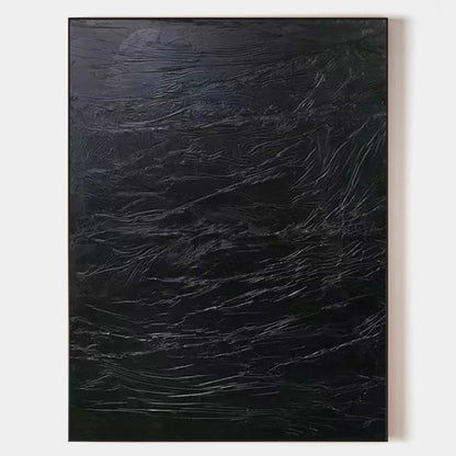 Abstract Black Textured Oil Painting for Modern Home Decor