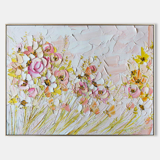 Romantic Floral Oil Painting with Textured Pastel Blossoms