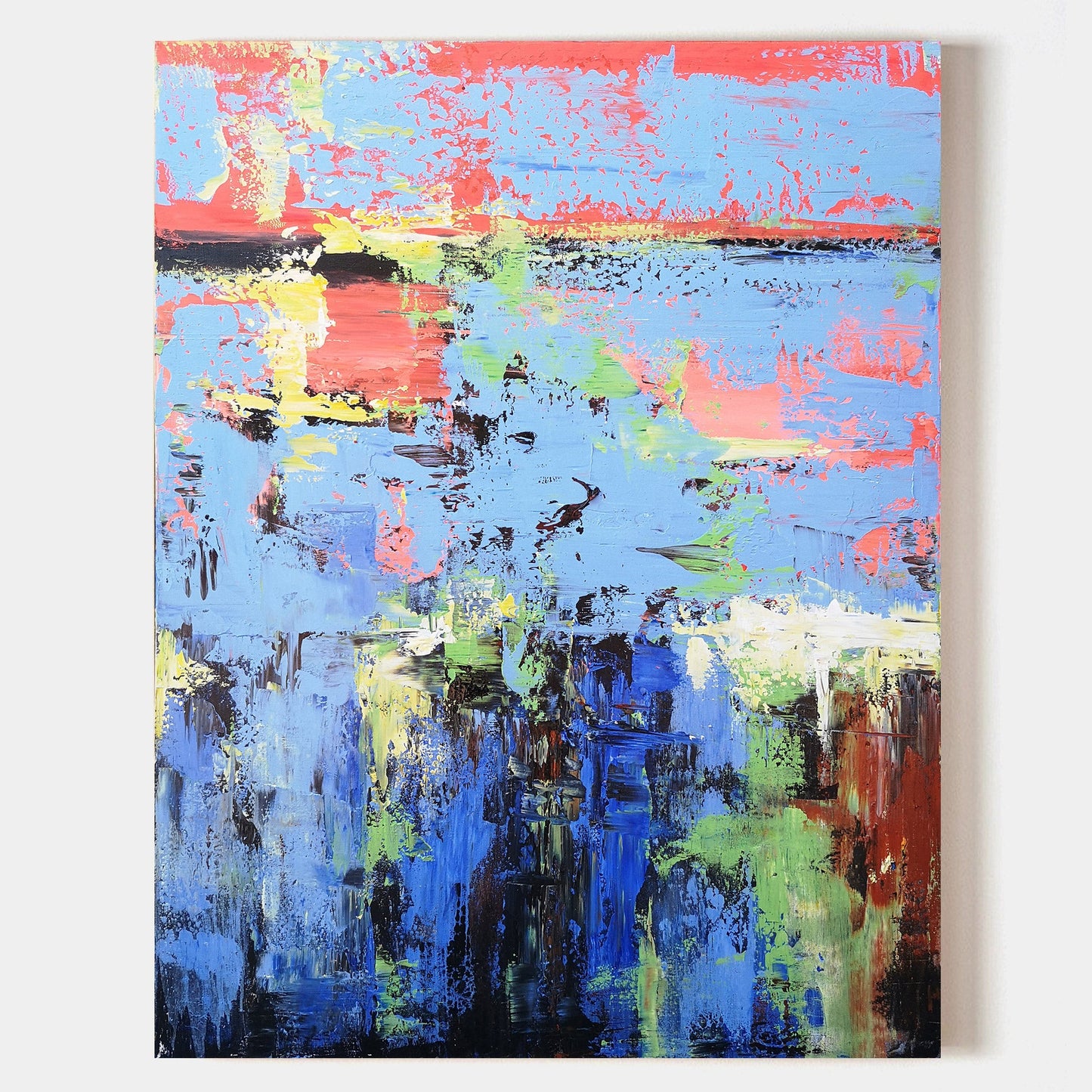 Vibrant Blue and Pink Abstract Oil Painting for Modern Home Decor