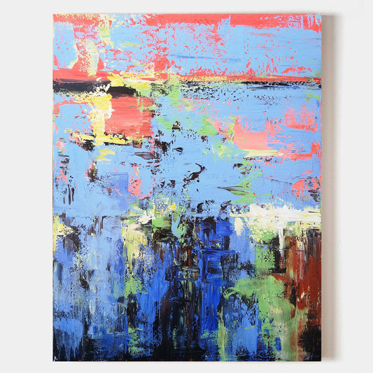 Vibrant Blue and Pink Abstract Oil Painting for Modern Home Decor