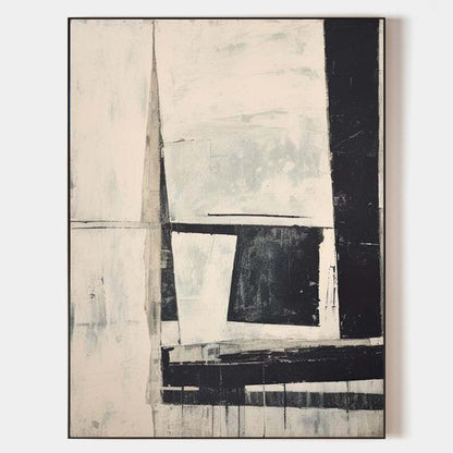 Contemporary Black and White Abstract Oil Painting for Modern Decor
