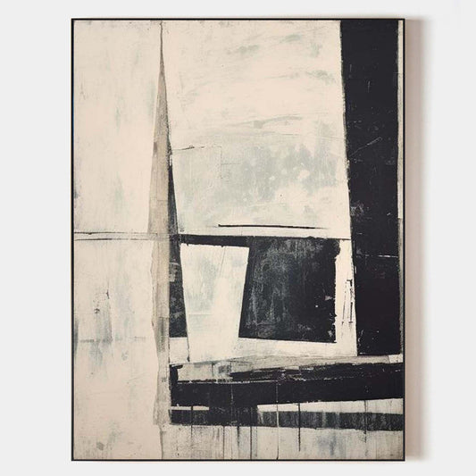 Contemporary Black and White Abstract Oil Painting for Modern Decor