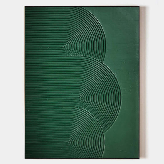 Lush Green Minimalist Oil Painting with Abstract Line Design for Modern Decor