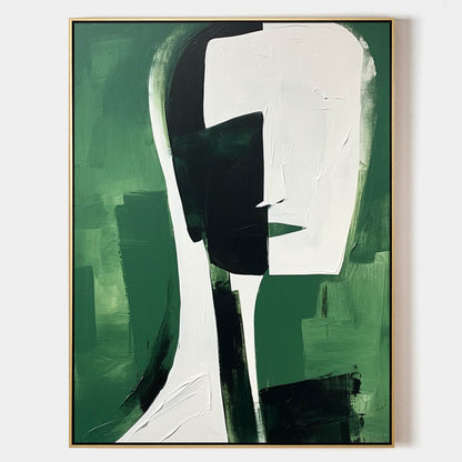 Abstract Green and Black Minimalist Oil Painting for Modern Home Decor