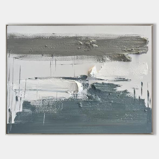 Contemporary Gray and White Abstract Oil Painting for Modern Home Decor