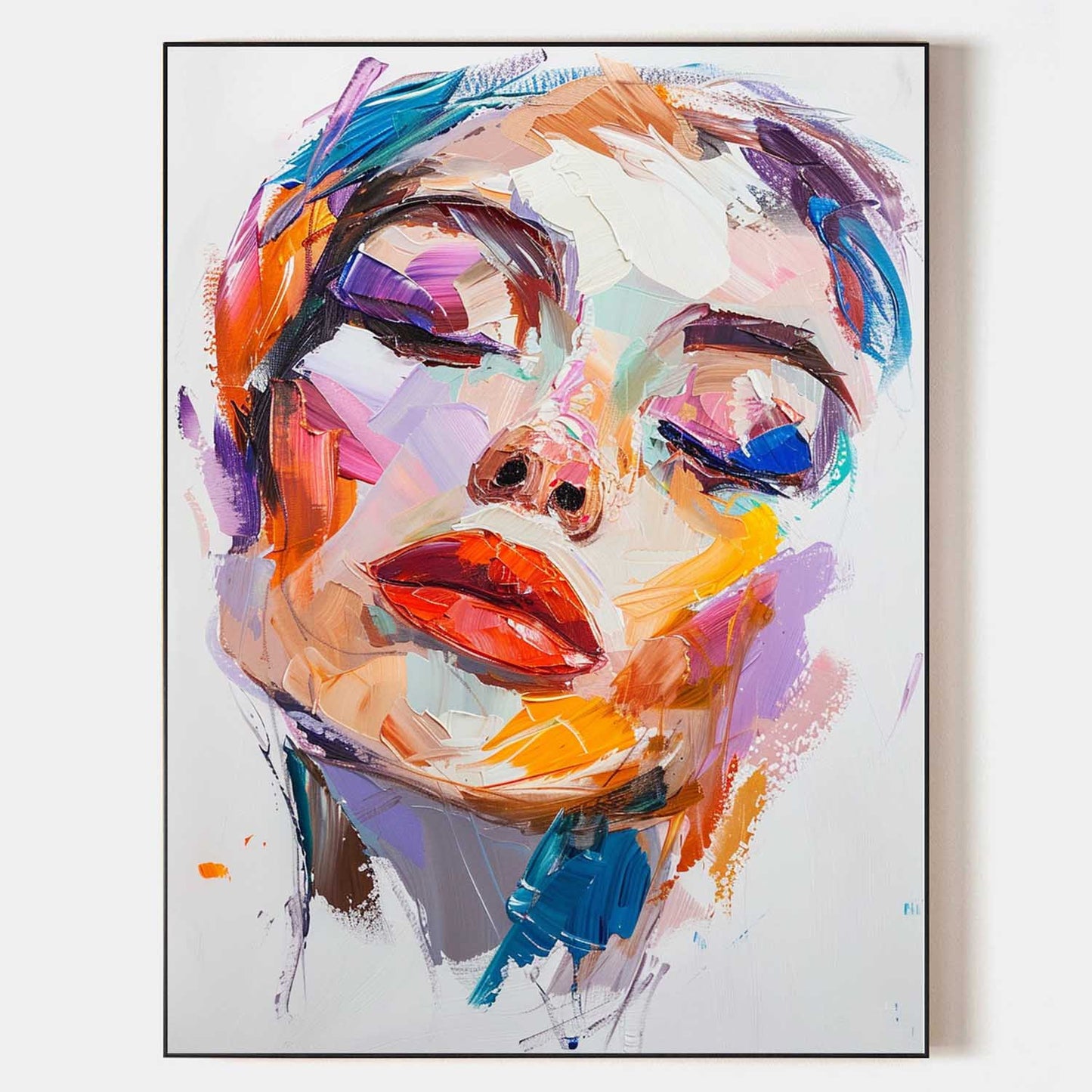 Vibrant Modern Abstract Oil Painting of a Serene Woman's Face