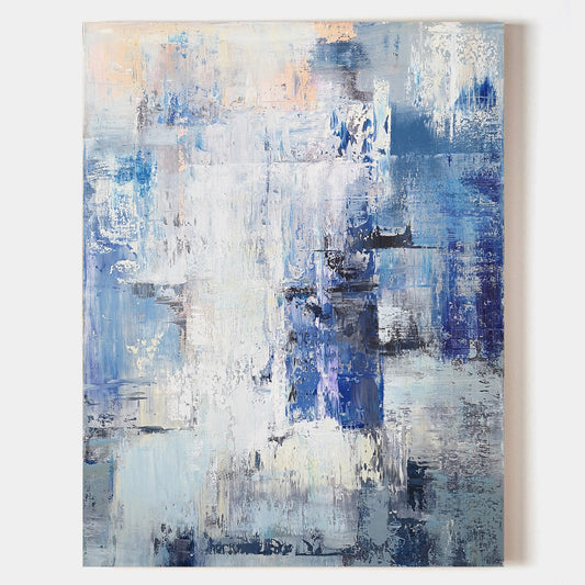 Stunning Blue and White Abstract Oil Painting for Modern Home Decor