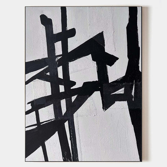 Contemporary Black and White Abstract Oil Painting for Modern Home Decor
