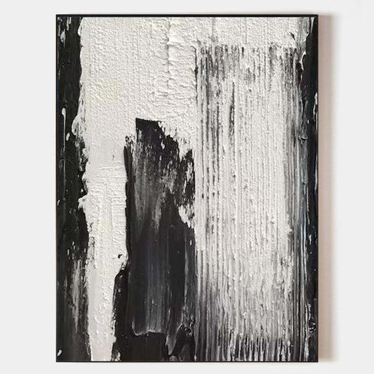 Stunning Black and White Modern Abstract Oil Painting for Contemporary Decor