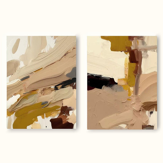 Elegant Minimalist Abstract Oil Painting in Earth Tones for Modern Home Decor