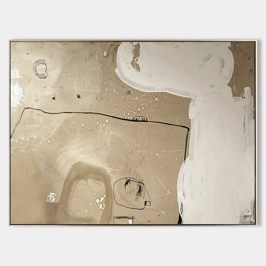 Contemporary Beige Abstract Oil Painting for Modern Home Décor