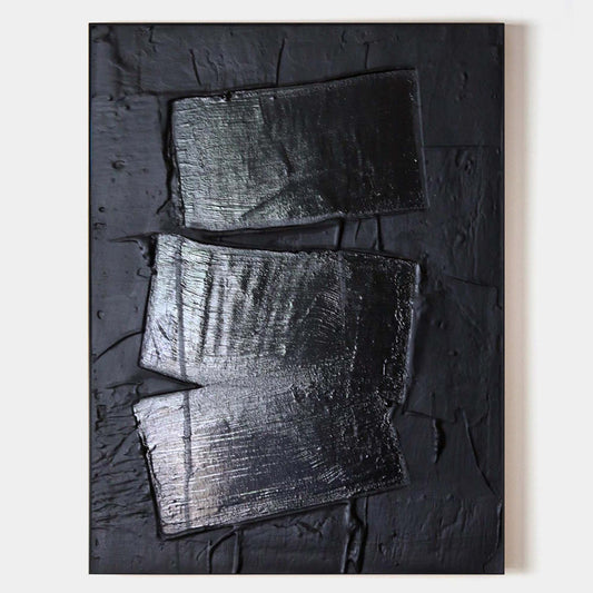 Modern Black Abstract Oil Painting for Minimalist Home Decor