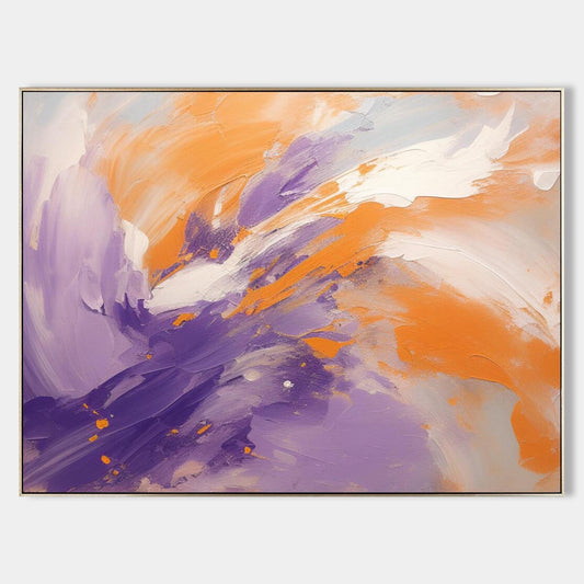 Vibrant Abstract Oil Painting in Purple and Orange for Stunning Wall Décor