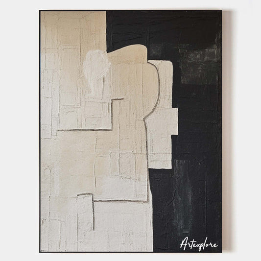 Contemporary Black and White Abstract Oil Painting for Modern Home Decor