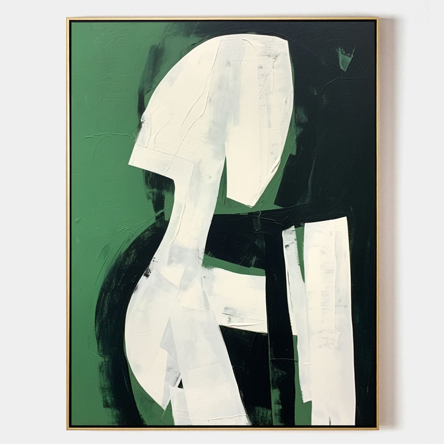 Abstract Green and White Minimalist Oil Painting for Modern Decor