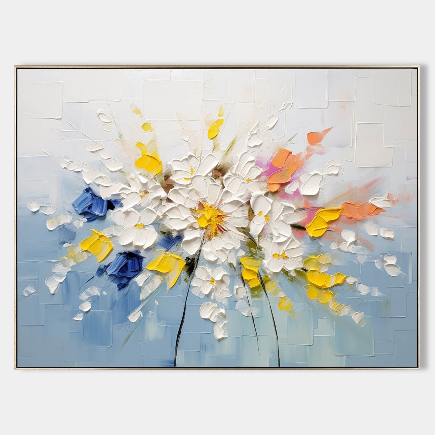 Vibrant Floral Landscape Oil Painting with Bold Colors and Texture