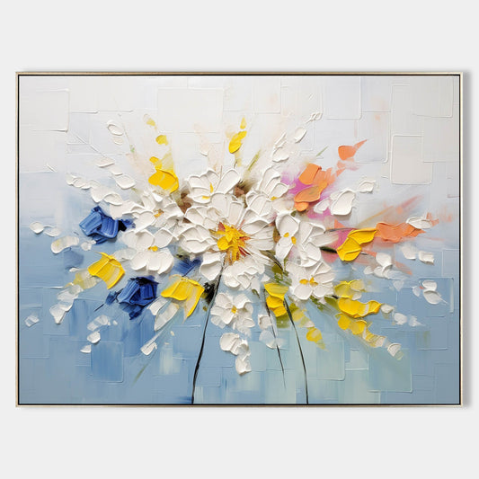 Vibrant Floral Landscape Oil Painting with Bold Colors and Texture