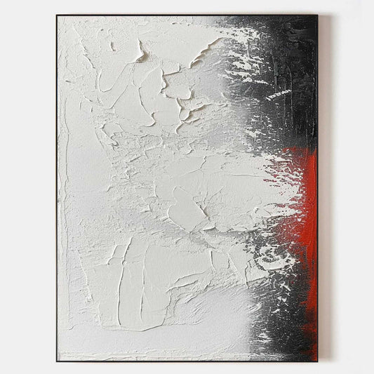 Contemporary Textured Abstract Oil Painting with Bold Black and Red Accents