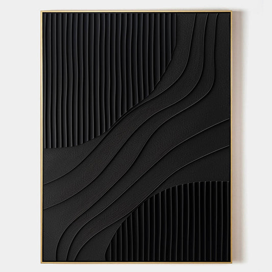 Elegant Black Minimalist Abstract Oil Painting for Modern Home Decor