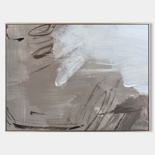 Contemporary Abstract Oil Painting with Dynamic Brushstrokes and Earthy Tones
