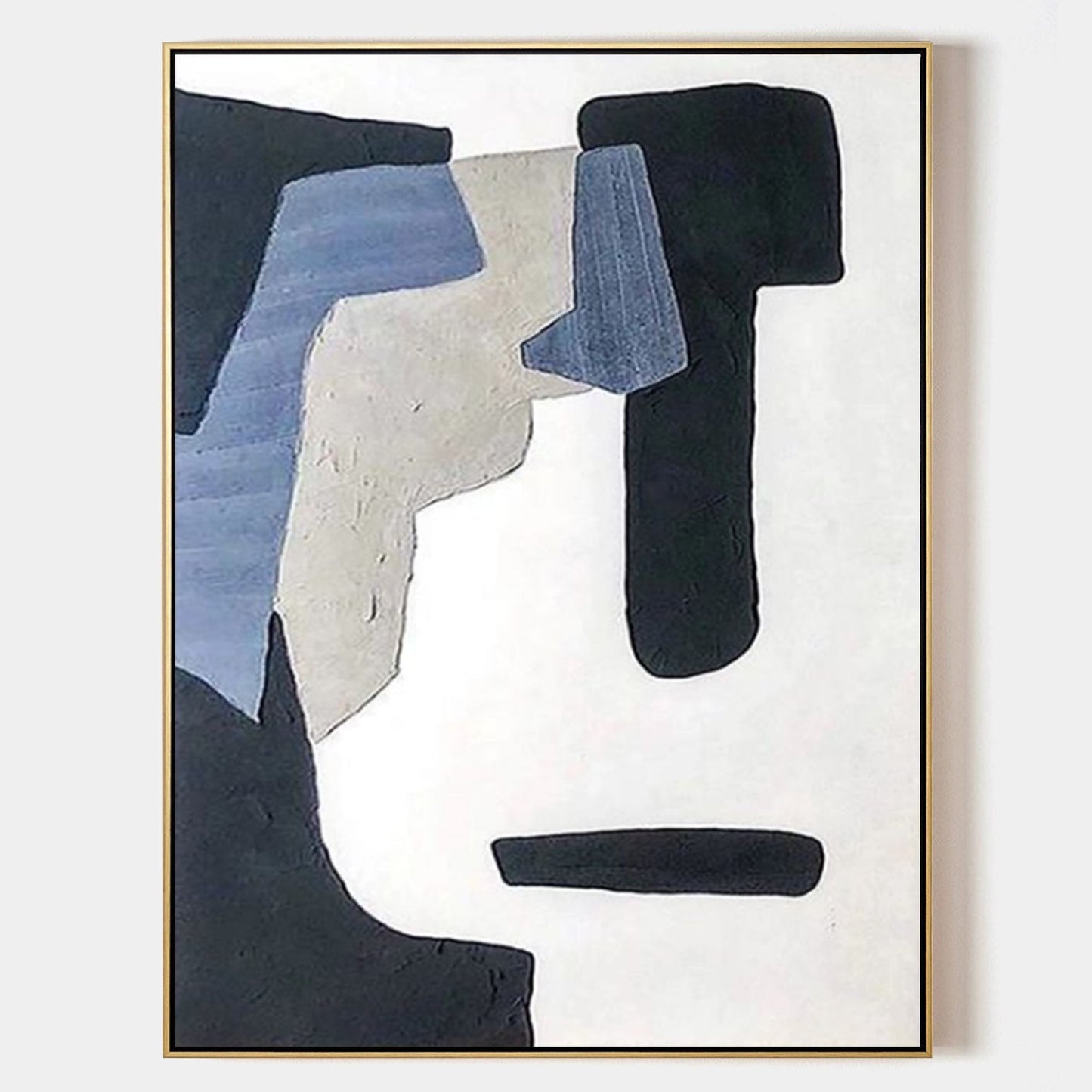 Modern Abstract Oil Painting with Gaunt Faces in Black and Blue Hues