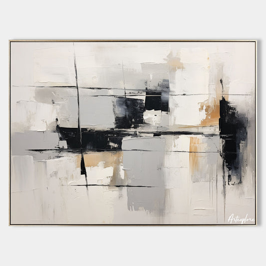 Contemporary Monochrome Abstract Oil Painting for Modern Home Decor