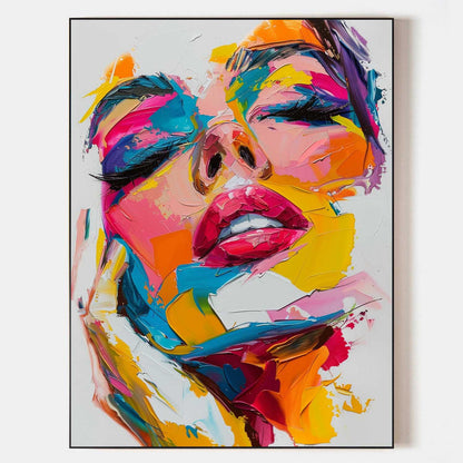 Vibrant Modern Abstract Oil Painting of a Woman's Face in Bold Colors