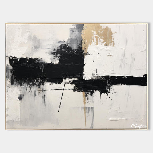 Contemporary Black and White Abstract Oil Painting for Modern Home Decor