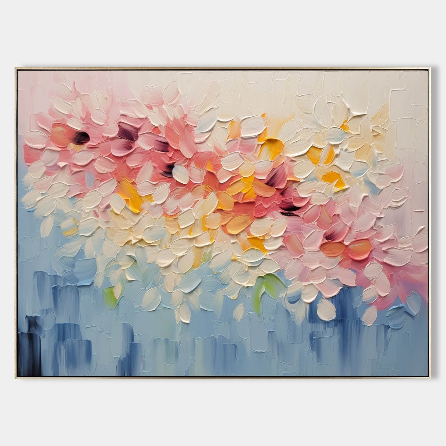 Vibrant Floral Abstract Oil Painting in Bright Pastels for Modern Home Decor