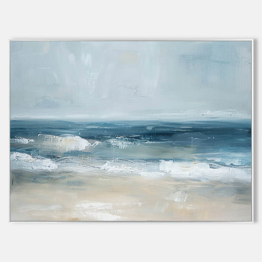 Tranquil Coastal Waves: Serene Oil Painting of a Beautiful Beach Landscape