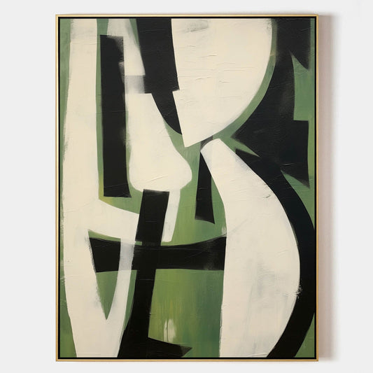 Abstract Green and Black Minimalist Oil Painting for Modern Home Decor