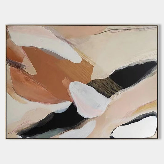 Contemporary Abstract Oil Painting in Soft Earth Tones for Modern Home Decor