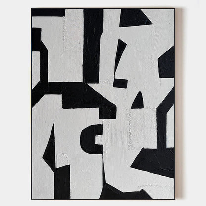 Black and White Modern Abstract Oil Painting for Contemporary Home Decor