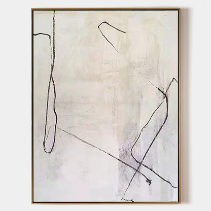 Abstract White Minimalist Oil Painting with Elegant Lines for Modern Home Decor