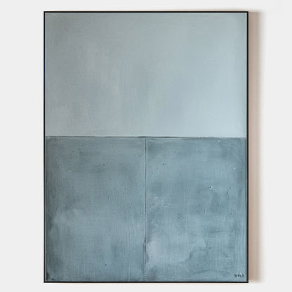Contemporary Minimalist Oil Painting in Soft Blue and Gray Tones for Modern Decor
