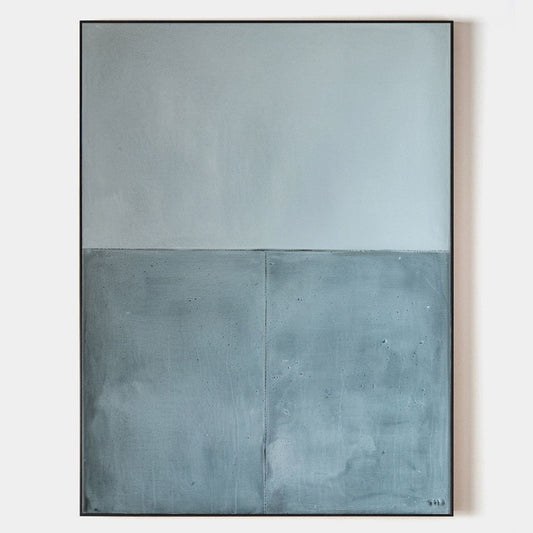 Contemporary Minimalist Oil Painting in Soft Blue and Gray Tones for Modern Decor