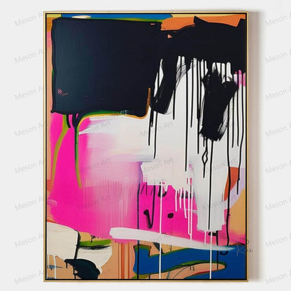 Vibrant Abstract Oil Painting with Dripping Colors for Modern Home Decor