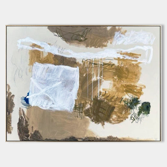Contemporary Abstract Oil Painting with Dynamic Textures and Earthy Tones