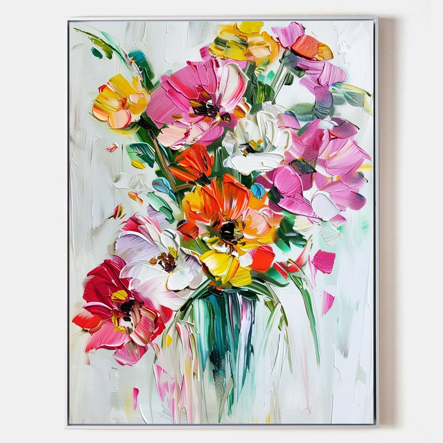 Vibrant Floral Abstract Oil Painting for Modern Home Decor